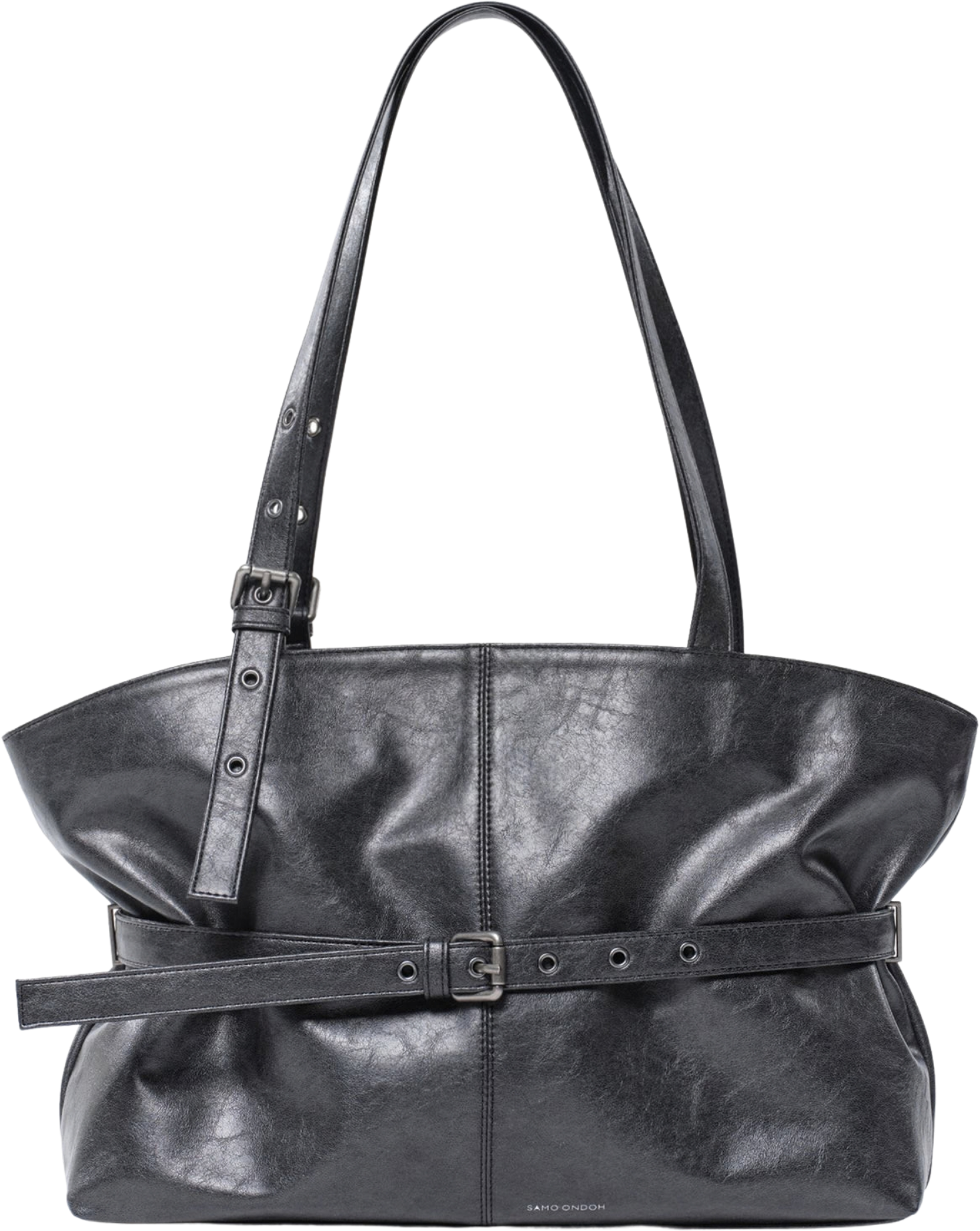 Black leather tote bag