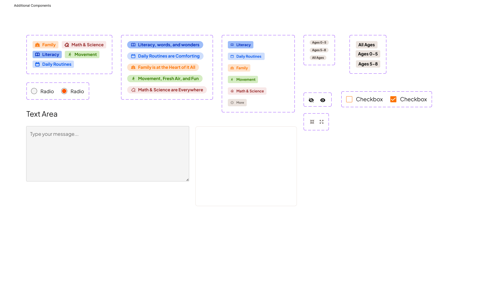 Tags, checkboxes, and text area