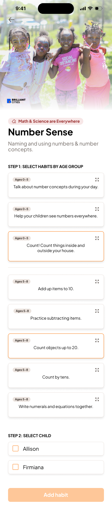 Habit tips grouped by age
